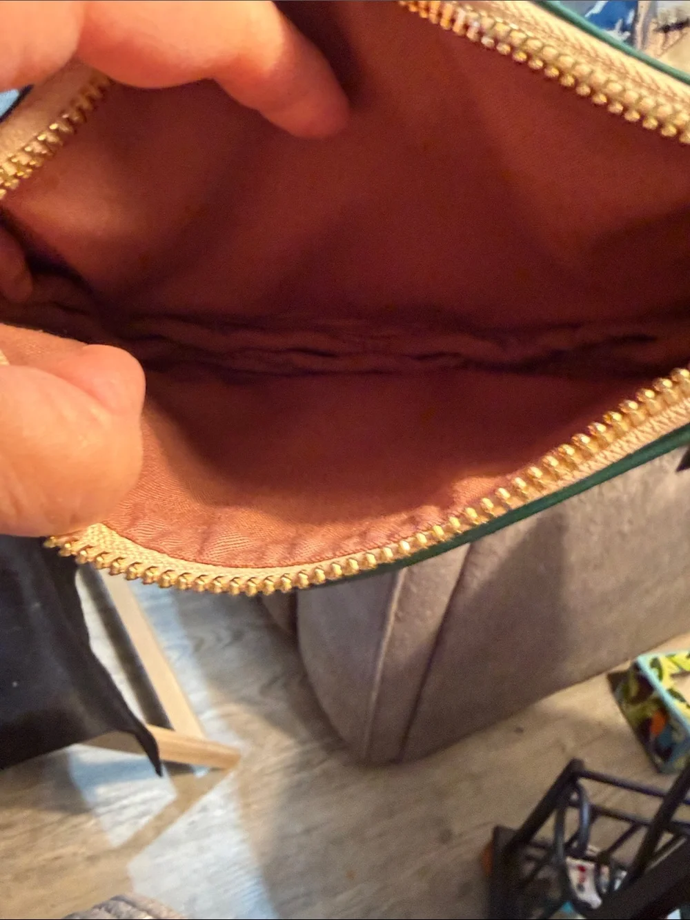 Sseko Emerald Green Leather Half-Moon Wristlet with Gold Trim